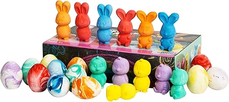 24 Pcs Easter Sidewalk Chalk Set, Easter Eggs Bunny Chicken Gifts for Boys Girls Kids Toddlers for Basket Stuffers Fillers Party Favors