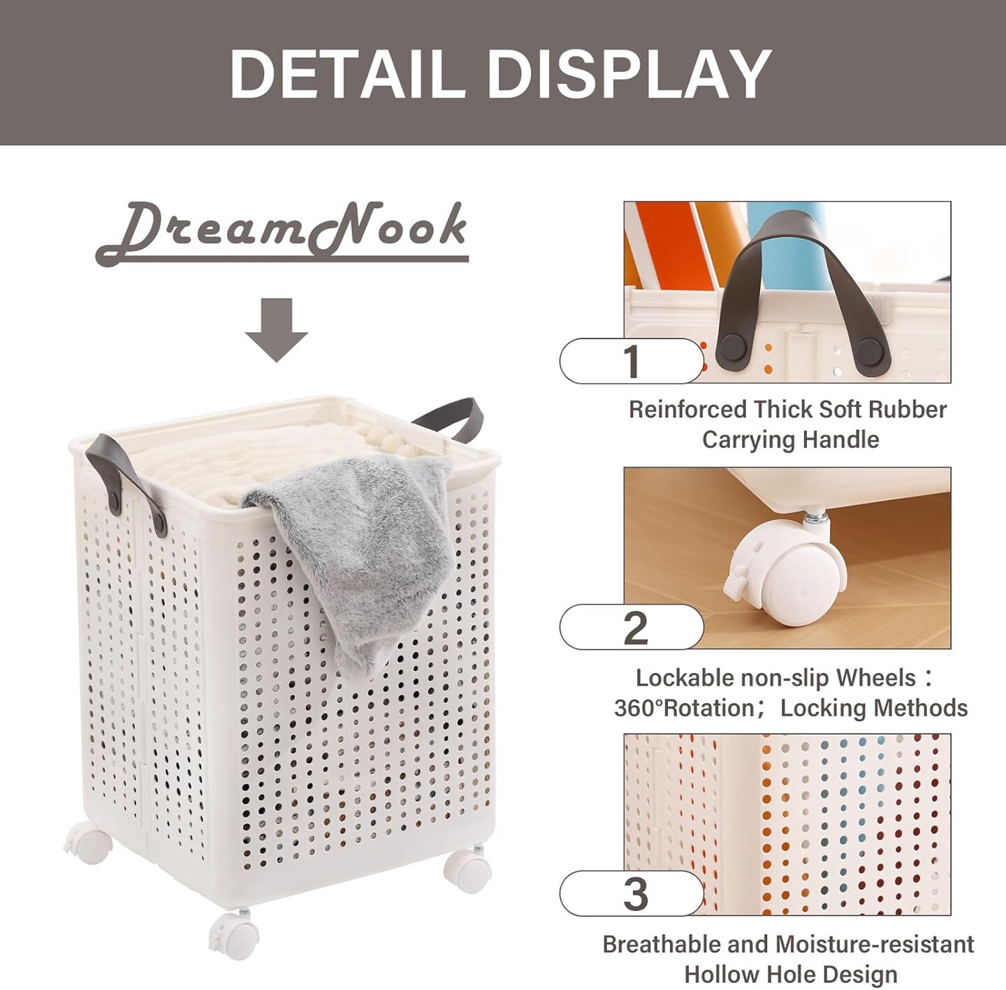 Collapsible laundry Hamper, Laundry hamper with Wheels, Plastic Foldable Laundry Hamper, Dirty Clothes Hamper with Handles for Laundry Room, Bedroom & Bathroom