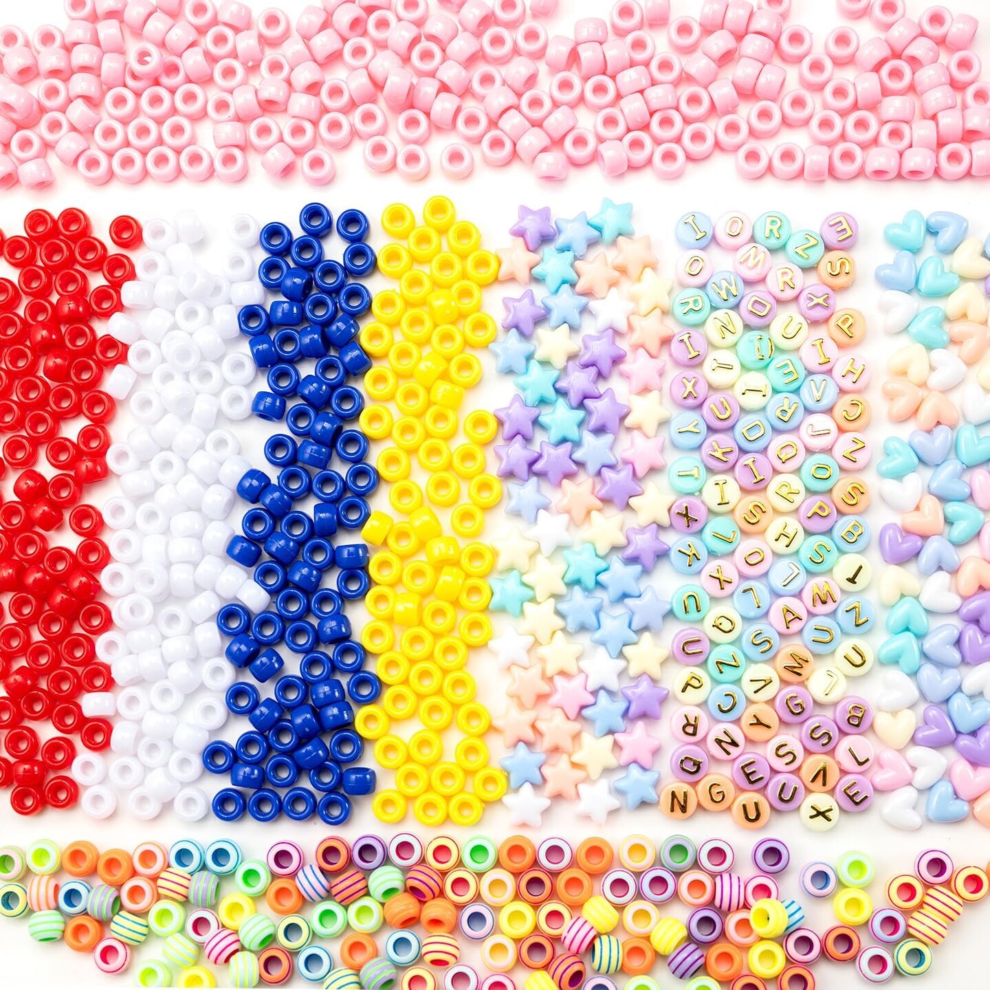 2000 Pcs Acrylic Gold Pink Red White Yellow Pony Beads Mix Candy Color Heart Star Alphabet Letter Beads Bulk for Jewelry Friendship Bracelet Making Kit