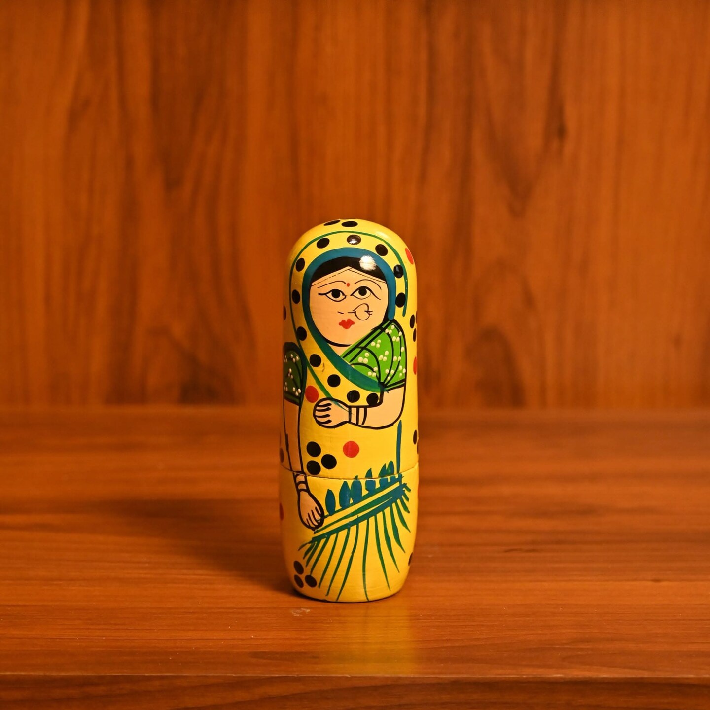 Wooden Nesting Dolls Matryoshka Doll Set of 5 Hand Painted Indian Traditional Kondapalli Toys for Home Table Decor Wooden Stacking Dolls - Gifting Item Golu Dolls (6 Inch)