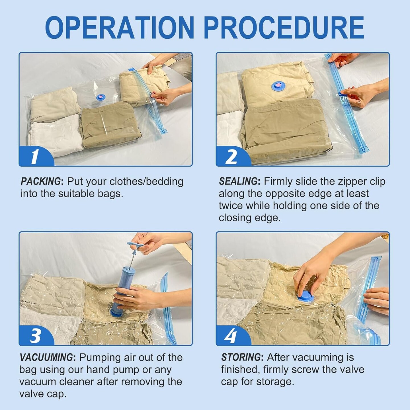16 Pack Vacuum Storage Bags with Hand Pump - 16 Combo