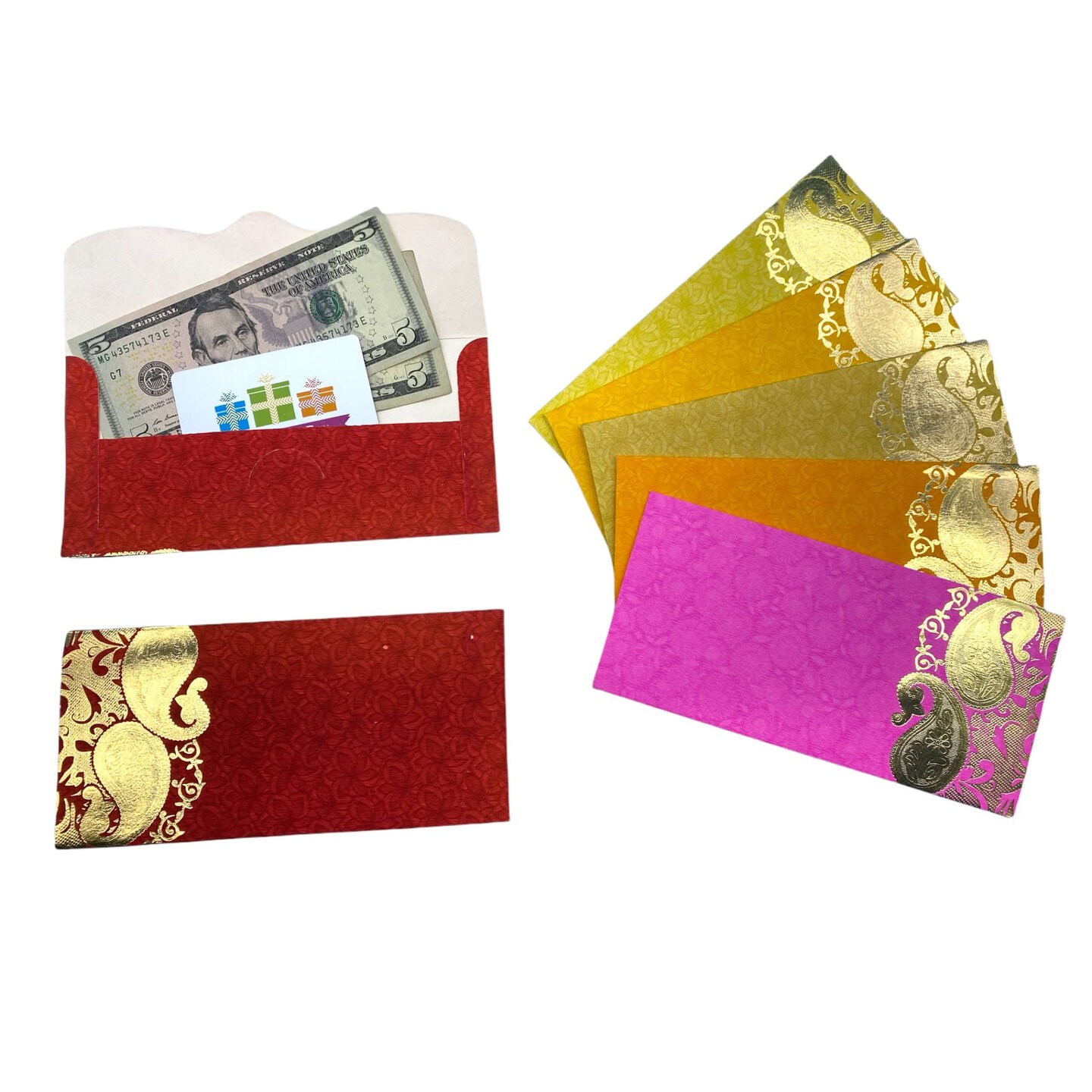 Pack of 10 Money Envelopes for Cash Assorted Indian Paper Shagun Lifafa Gift Cards Ganesha Decorative Lucky Cash Card Currency Holder Tip Envelopes Wedding Diwali Gift