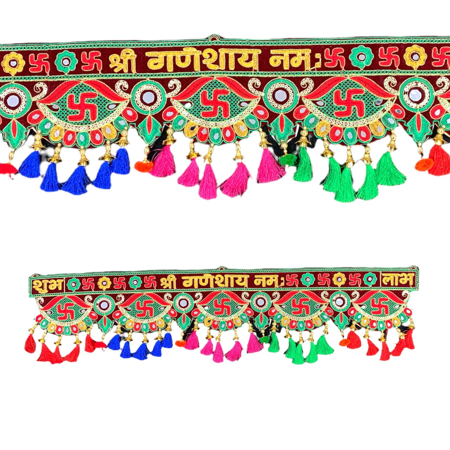 Indian Fabric Door Toran 36 Inch Bhandarwal Hanging Valance Velvet Embroidered Traditional Wall Decorative for Window Home Temple Decor Wedding Diwali Navratri Puja Housewarming Decorations