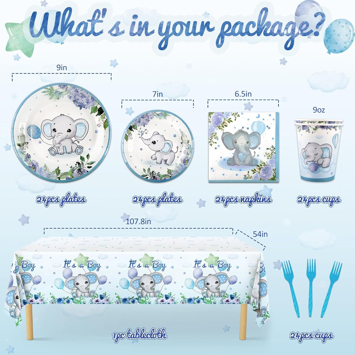 121Pcs Elephant Baby Shower Decorations Baby Shower Decorations,24 Guests