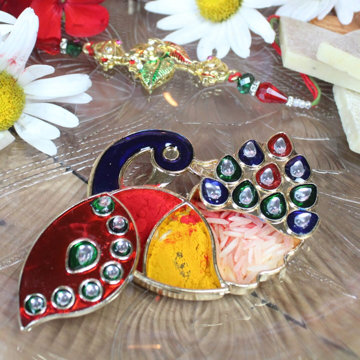10 Piece Decorative Bulk Peacock Haldi Kumkum Holder Roli Chawal/rice Holder Indian Festival Favor Diwali Rakhi Pooja Mandir Tika Platter Housewarming Gifts