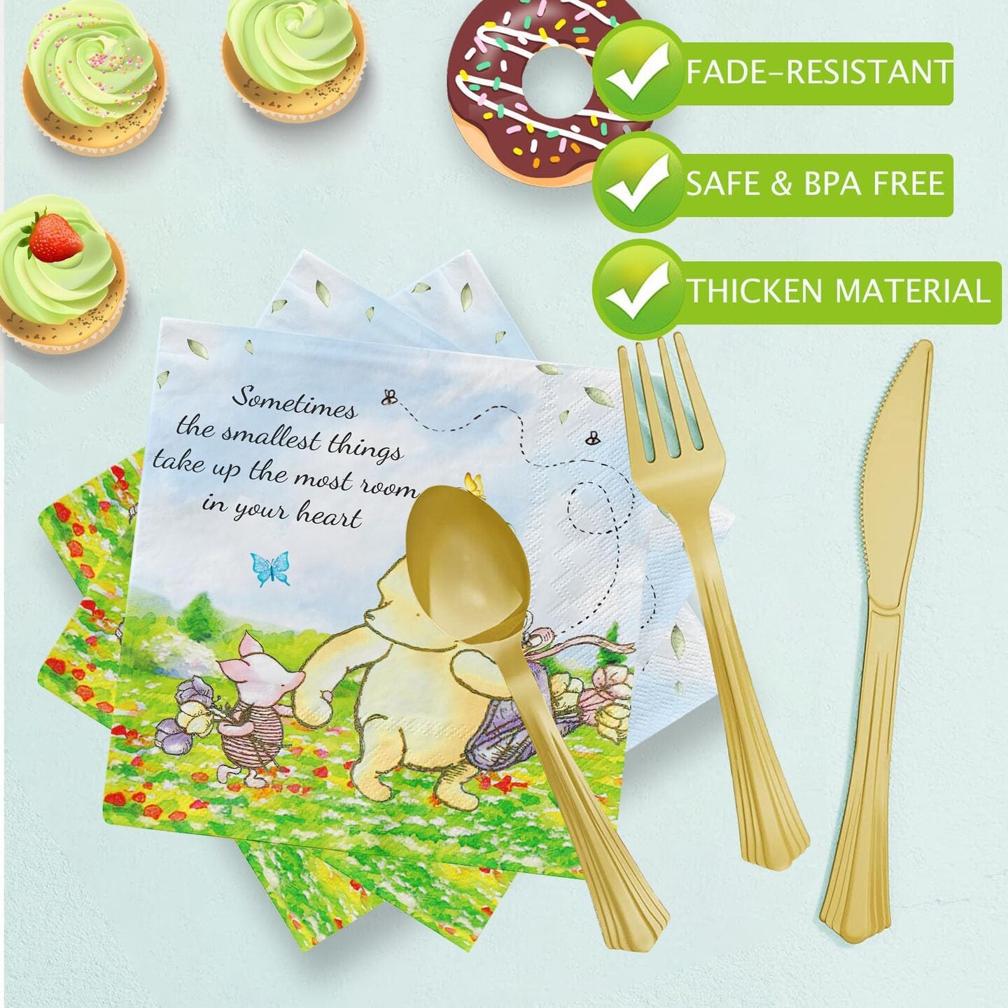 175 Pcs Vintage Winnie Bear Baby Shower &#x26; Birthday Tableware Set for 25 Guests