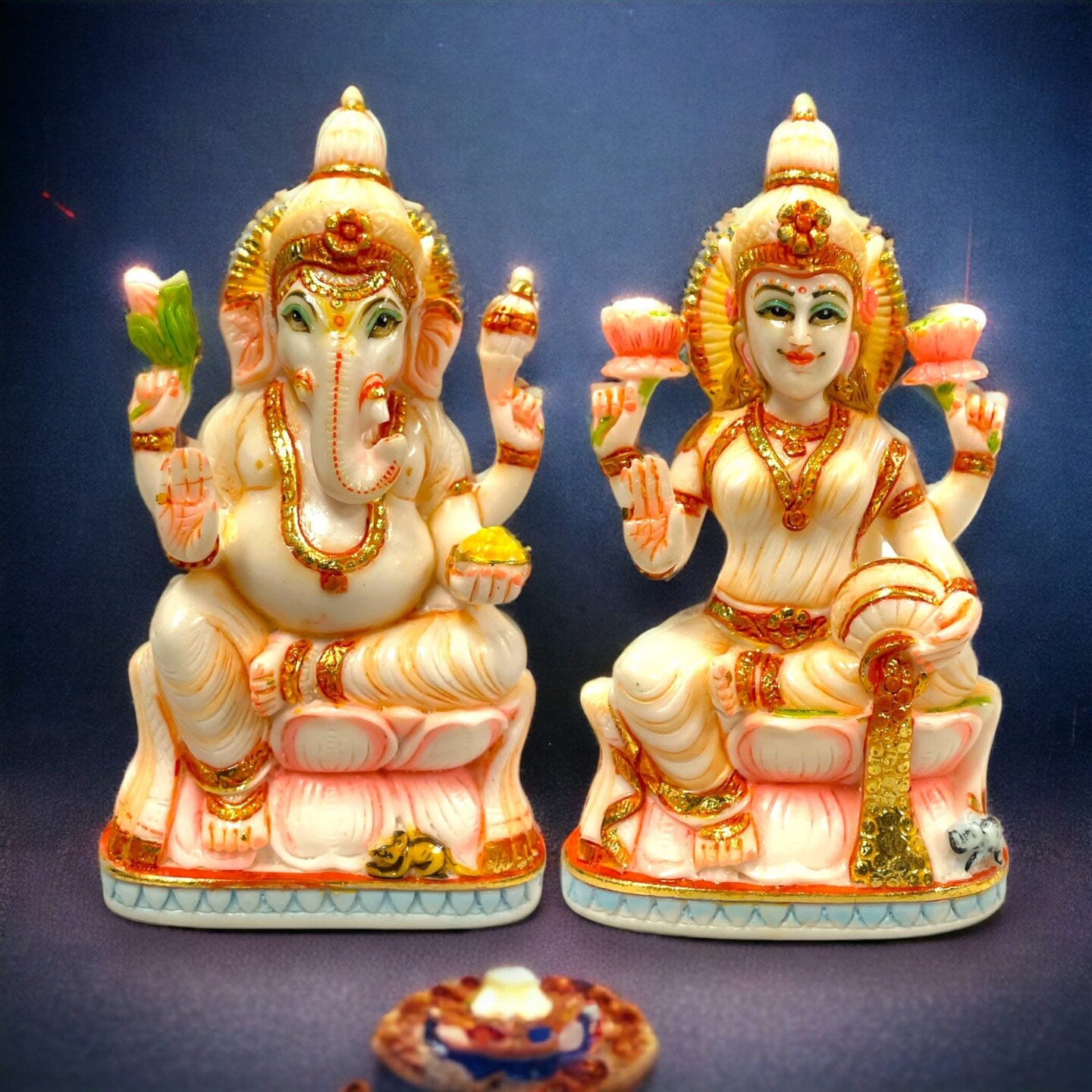 Laxmi and Ganesha Idol Pair Culture Marble Statue Laxmi Ganpati Figurine God of Luck and Success Idol Showpiece for Home Decoration and Car Dashboard Diwali Decoration
