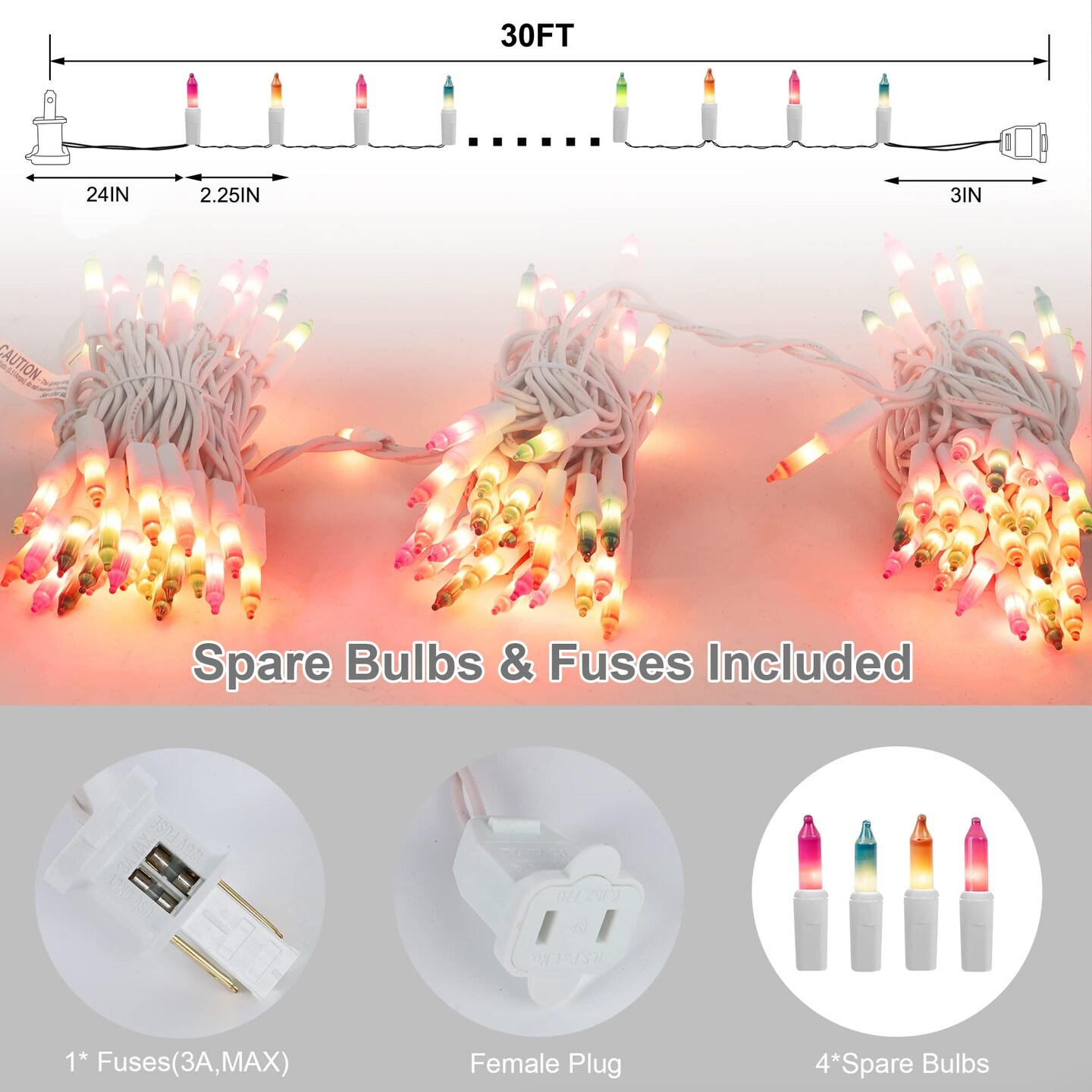 3 Sets Easter String Lights, 150 Count 30 FT Each White Wire Mini Pastel Fairy Lights, 120V UL Certified Connectable Xmas Lights for Garden Patio Holiday Party Outdoor Decoration, Multicolor