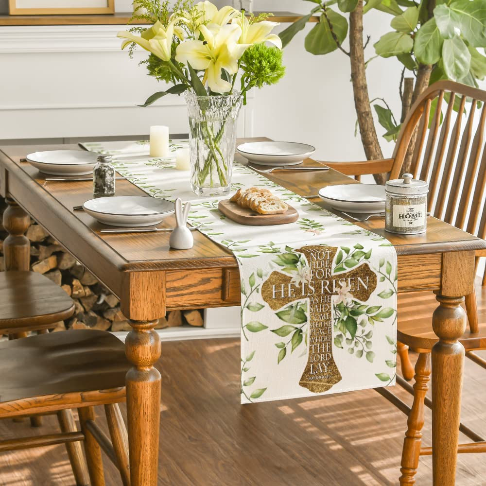 He is Risen Easter Table Runner, Spring Summer Seasonal Holiday Kitchen Dining Table Decoration for Indoor Outdoor Home Party Decor 13 x 72 Inch
