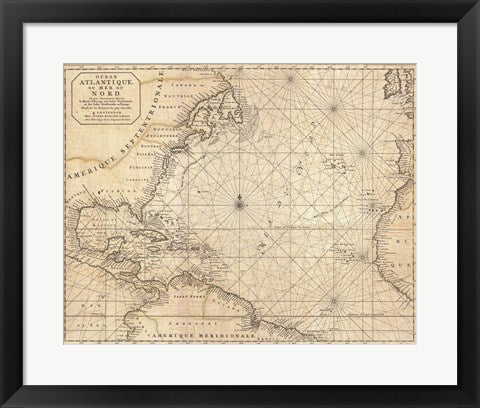 Framed Art 1683 Mortier Map of North America, the West Indies, and the Atlantic Ocean Wall Decor 18x24 Artwork