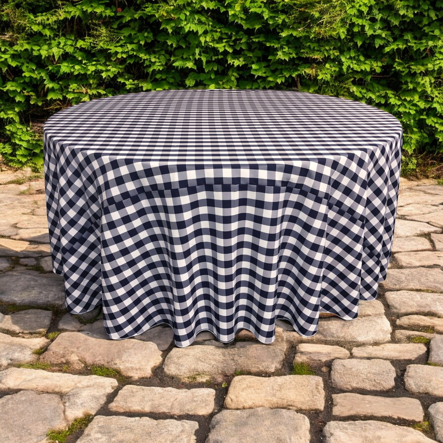 Gingham Checkered Round Tablecloth Spun Polyester Double Sided