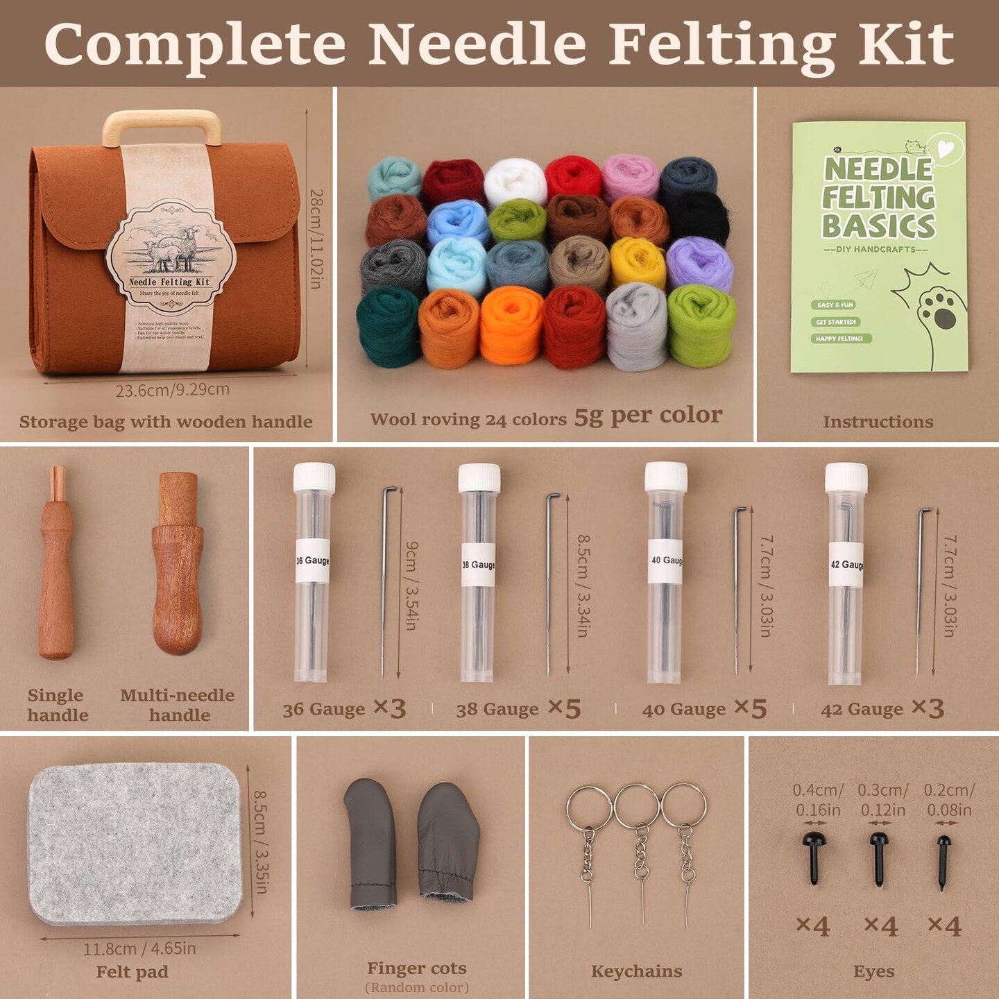 Needle Felting Kit, 24 Colors Felting Wool Kit with Felt Bag, Felting Needles, Pad, Felting Wool Bulk for DIY Needle Felting Beginner with Step by Step Instructions
