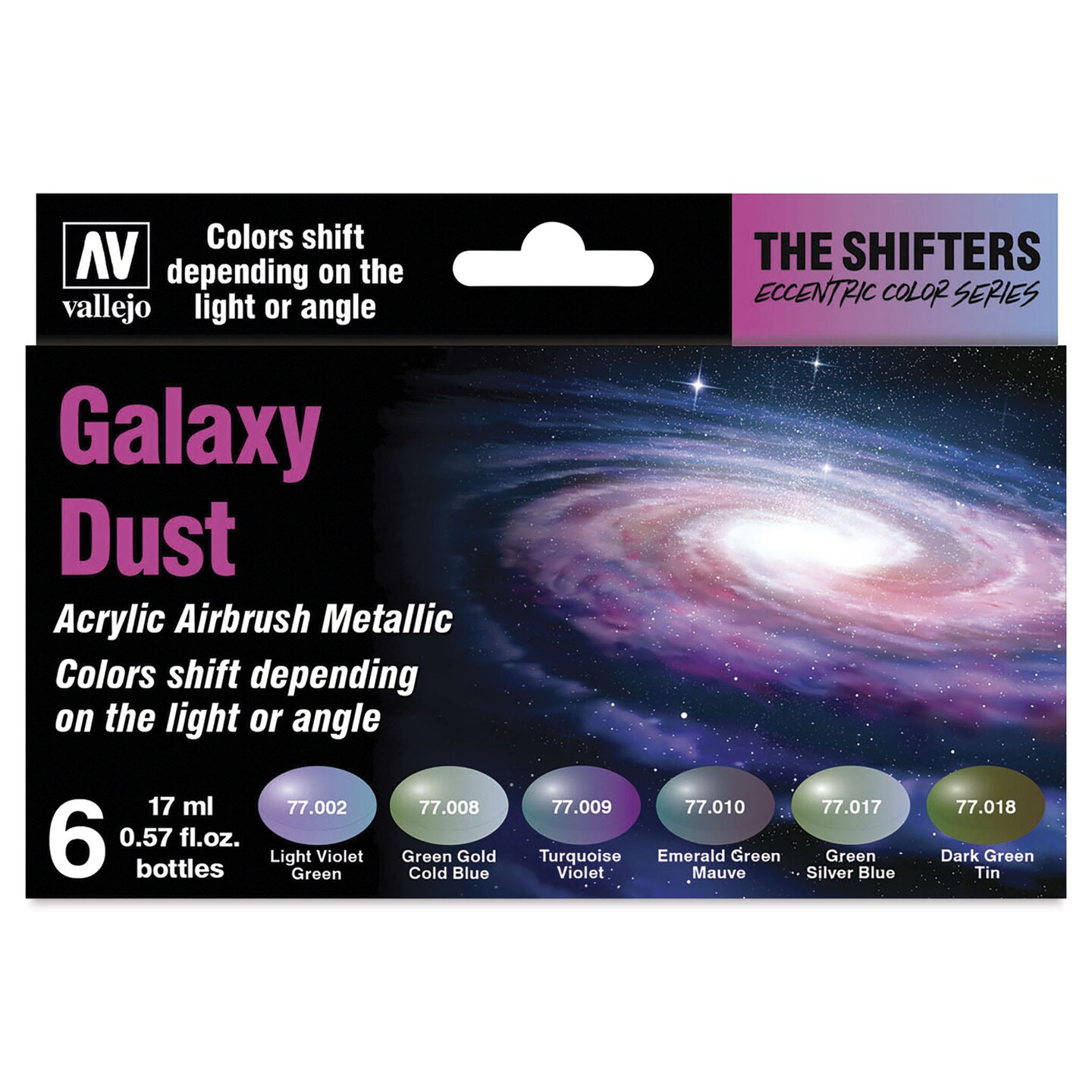 Vallejo The Shifters Eccentric Acrylic Airbrush Colors - 17 ml, Set of 6, Galaxy Dust