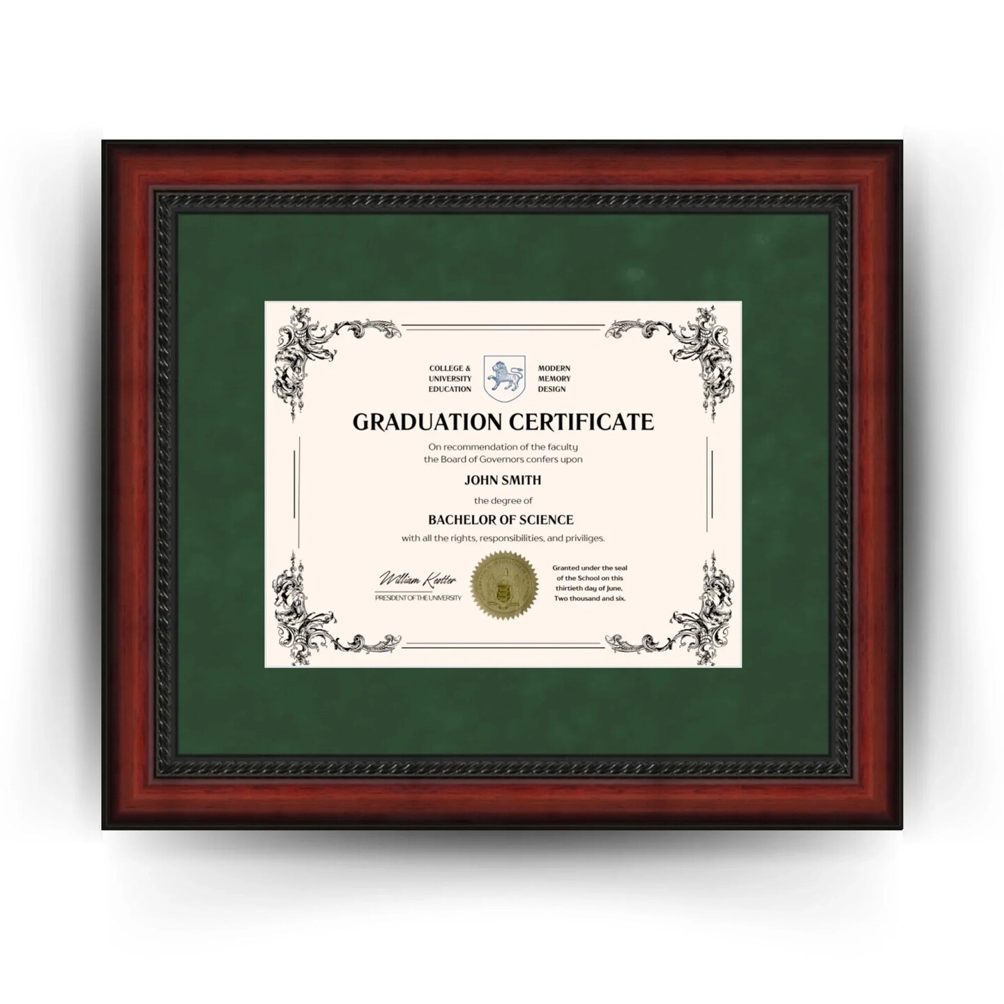 University of Vermont 11x14 Diploma Frame for 8.5x11 Certificate Green