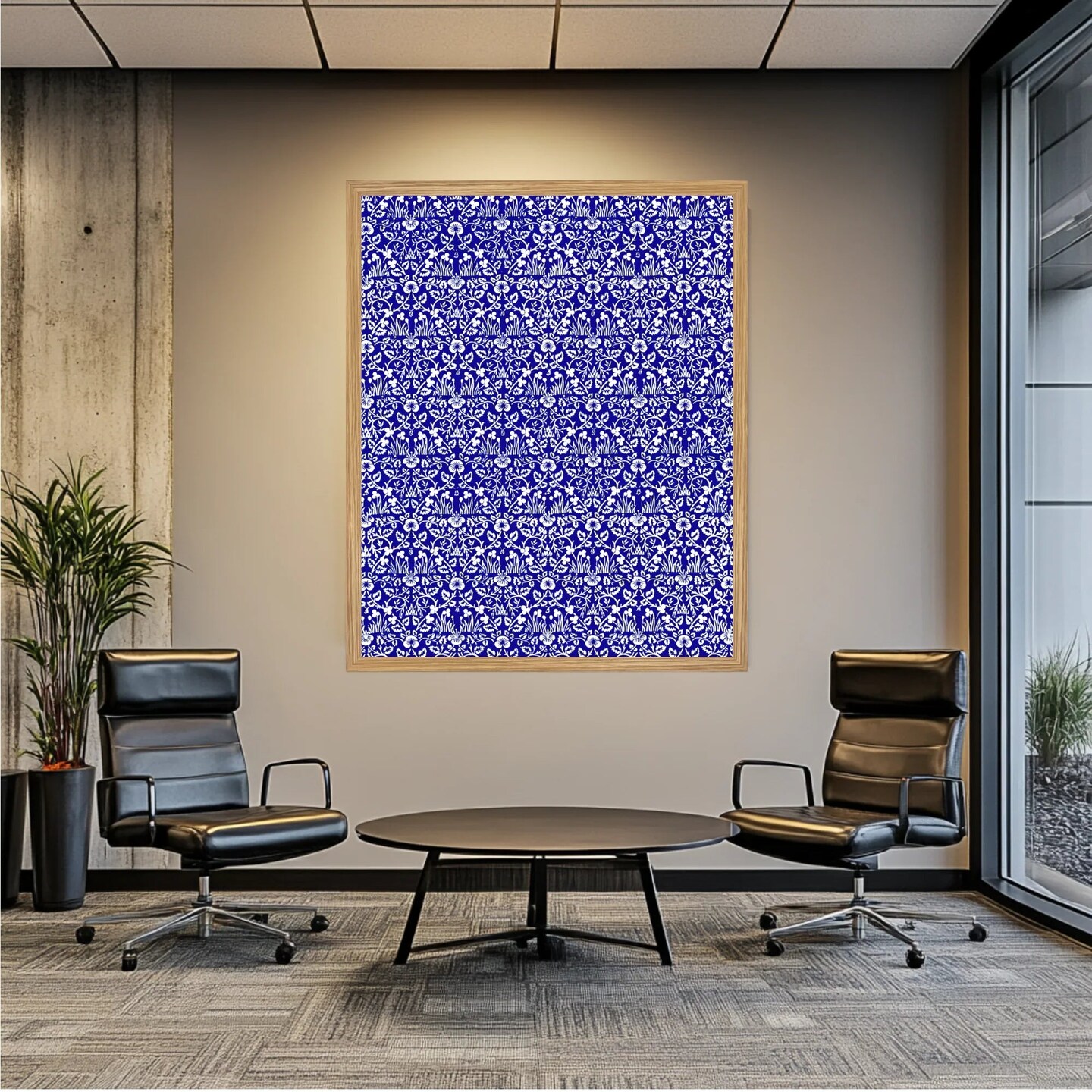 Large Framed Corporate Office Decor Wall Art Canvas 40x60 Inch - William Morris - Deep Blue