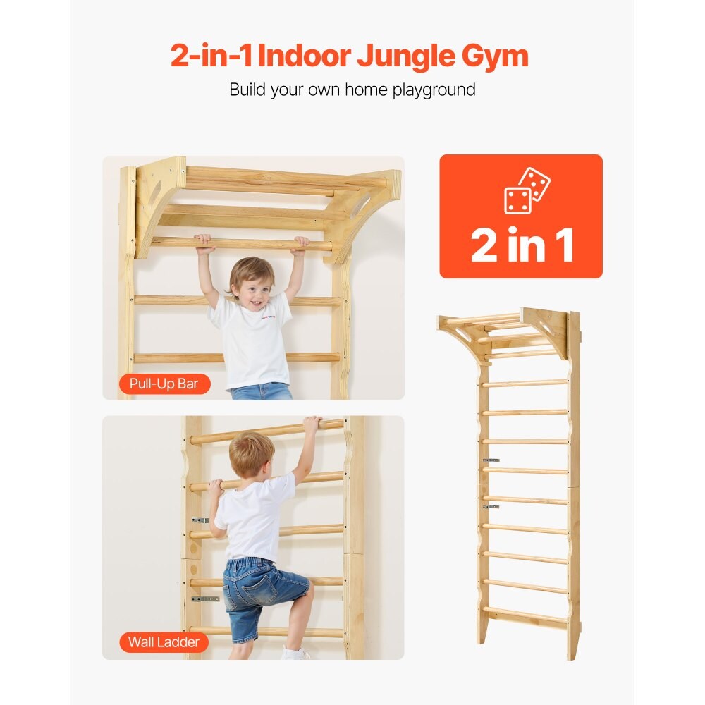 2-in-1 Swedish Ladder Indoor Climbing Wall Gym with Pull-Up Bar for Home Exercise Fun