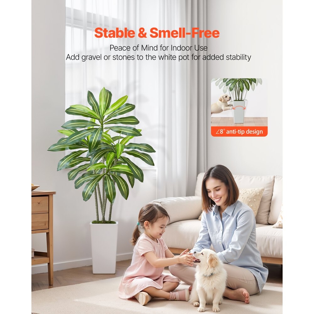 Green-White PE Dracaena Artificial Plant Lifelike Indoor Tree with Moss Pot