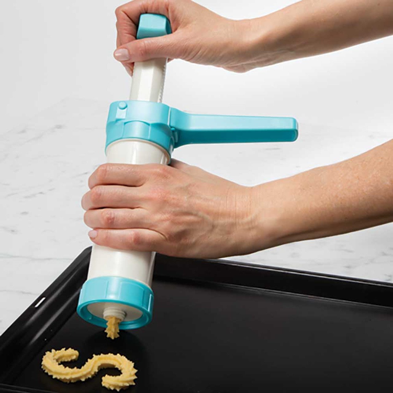 Hutzler 23pc Easy Action Cookie Press and Food Decorator Set - For Simple Decorating of Appetizers and Desserts