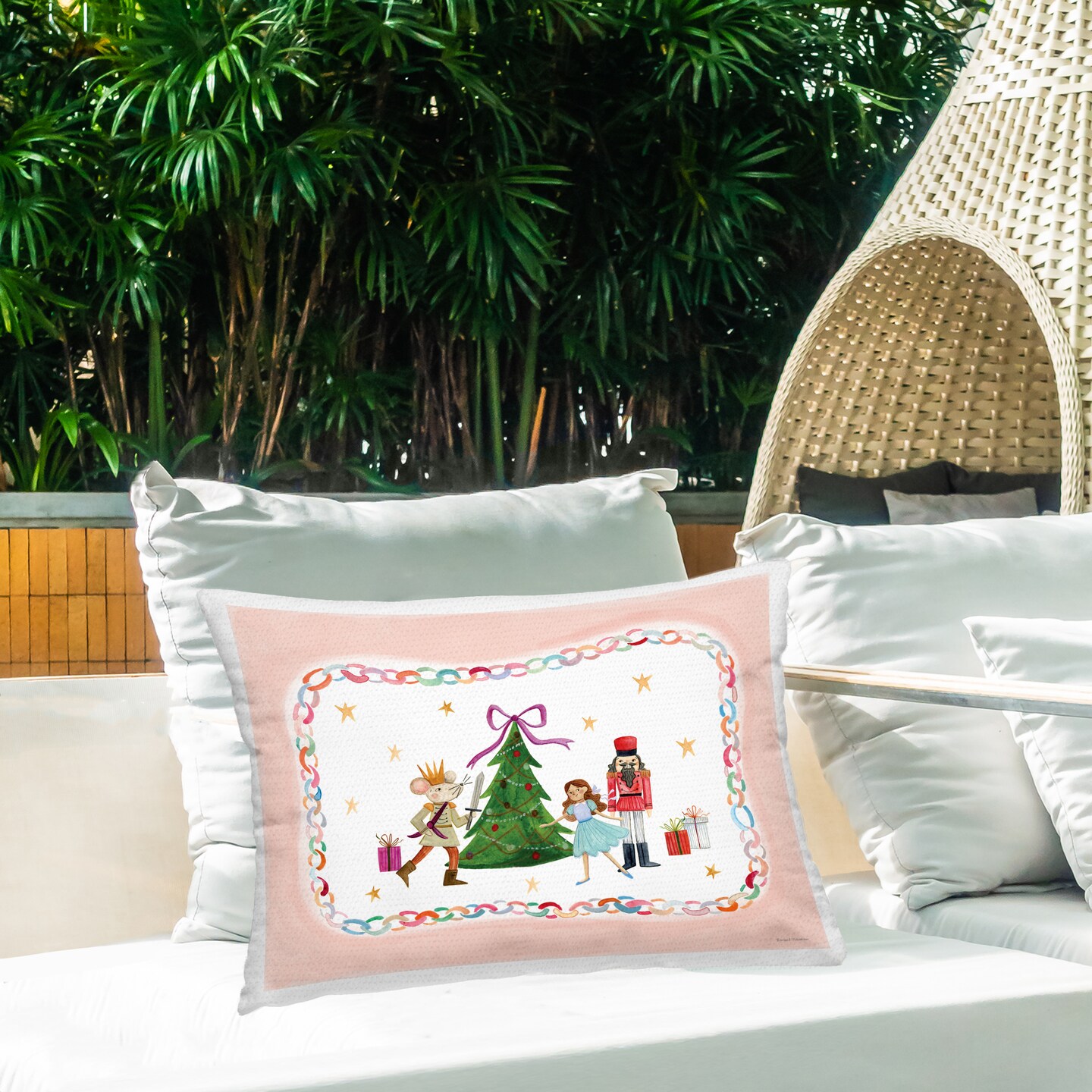 Stupell Industries Festive Characters & Christmas Tree Outdoor Printed Pillow, design by Rachel Nieman, 14 x 7 x 20