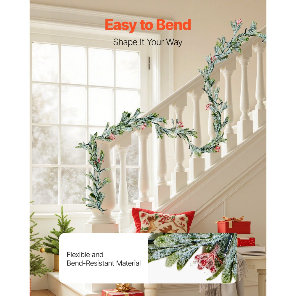 Christmas Garland with Lights Faux Greenery Olive Leaves and Berries for Mantel Decor