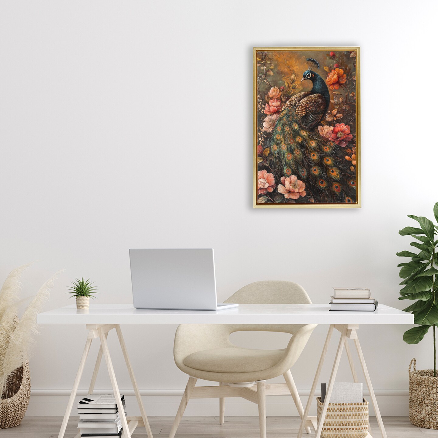 Stupell Industries Red Morris Inspired Peacock Floating Frame, design by Petal Prints Design