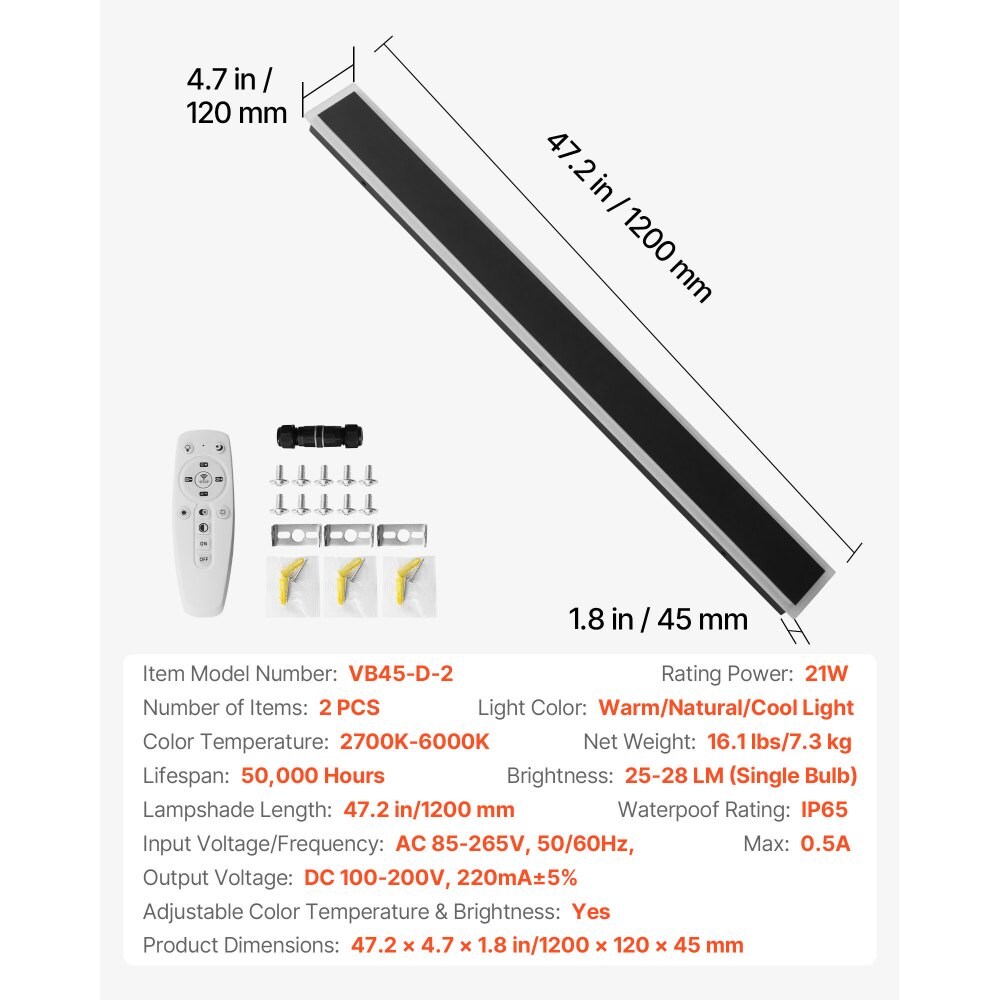 Black-White Aluminum Outdoor Wall Light 47.2in Adjustable 2700K-6000K IP65 LED 2 Piece