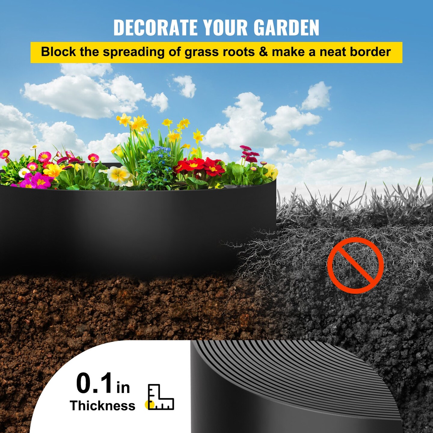 Black HDPE Garden Landscape Edging 10-Inch Flexible Lawn Border