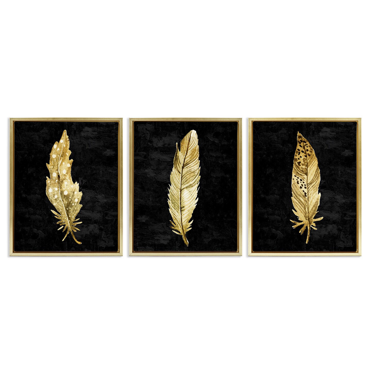 Stupell Industries Black & Gold Feathers 3pc Floating Frame Set, design by Kim Allen