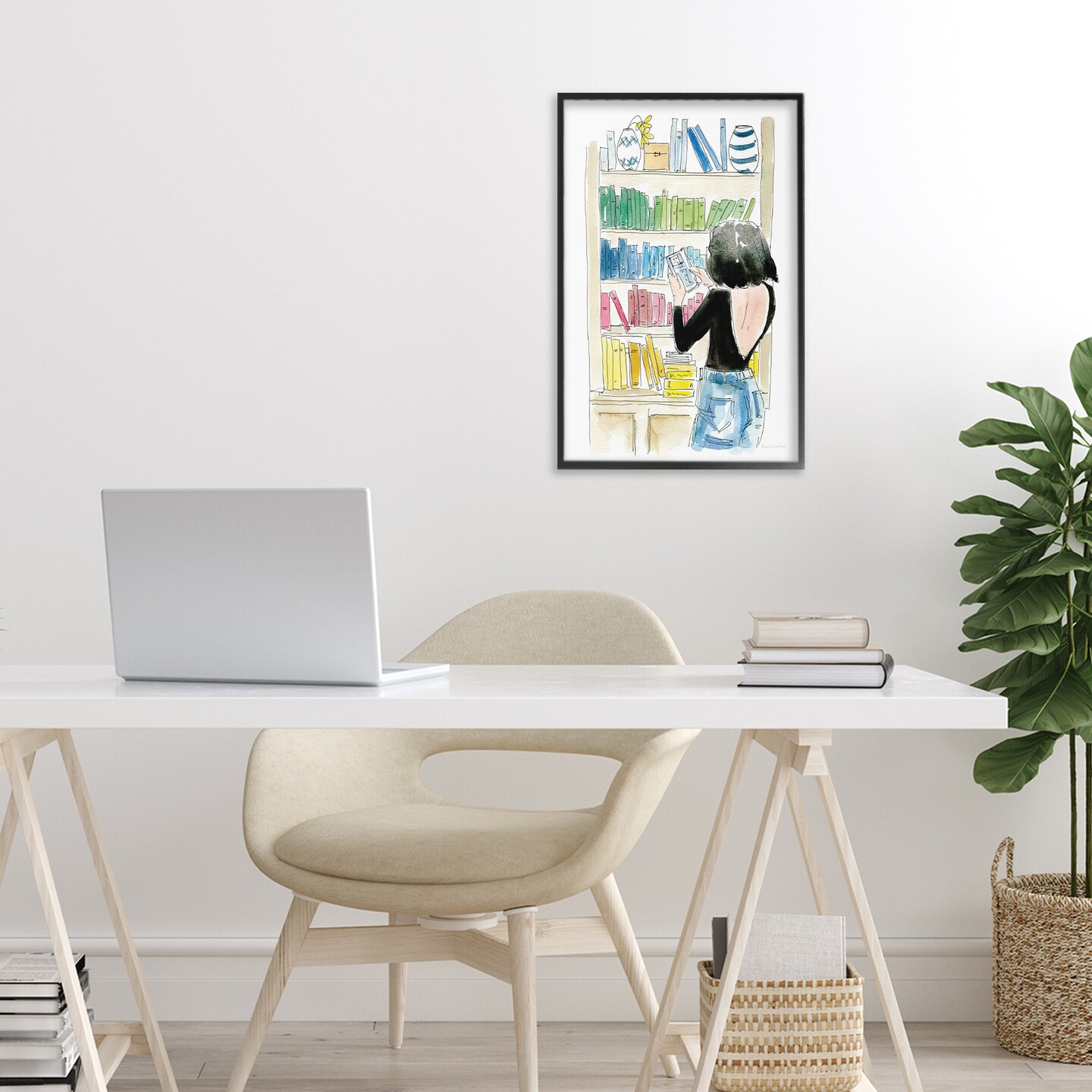 Stupell Industries Browsing Home Library Framed Giclee, design by Mercedes Lopez Charro
