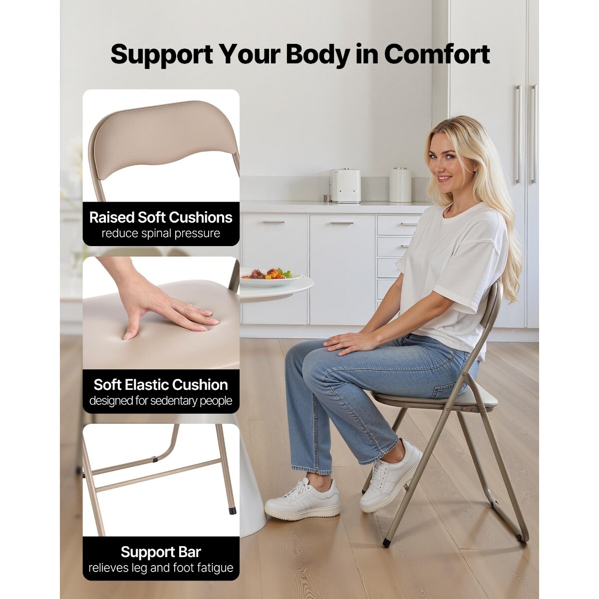 Folding Chairs Padded Leather Seats Heavy Duty Metal Frame Portable Stackable