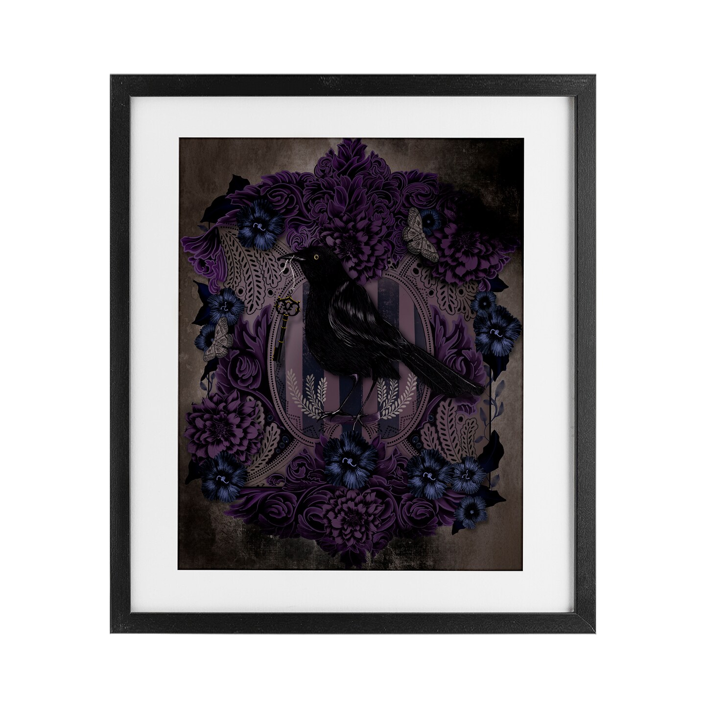 Stupell Industries Raven with Gothic Florals Framed Print Under Glass, design by Lori Mosley