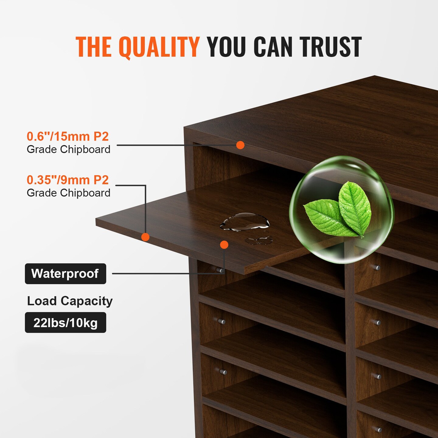 Wood Literature Organizer File Sorter with Removable Shelves Mailbox Slots for Office