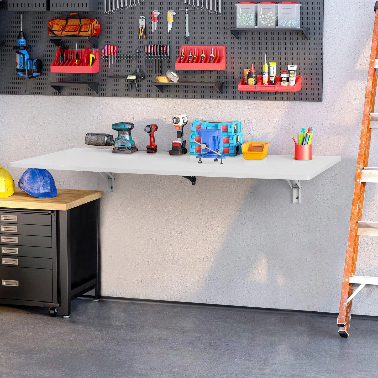 Wall Mount Foldable Desk Floating Table with Iron Bracket for Small Spaces White