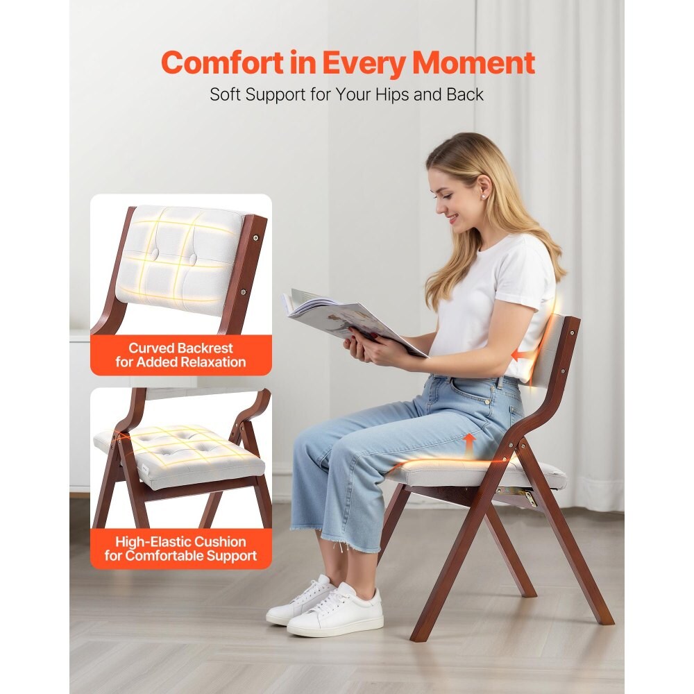 Wooden Folding Chairs with Cushion Portable Foldable Padded Dining Chairs for Kitchen