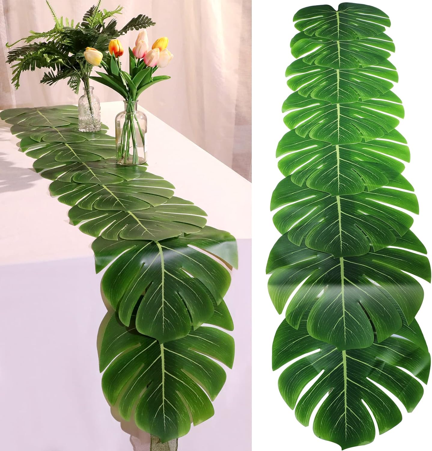 2 Pcs Artificial Palm Leaves Table Runners 72 Inch Long