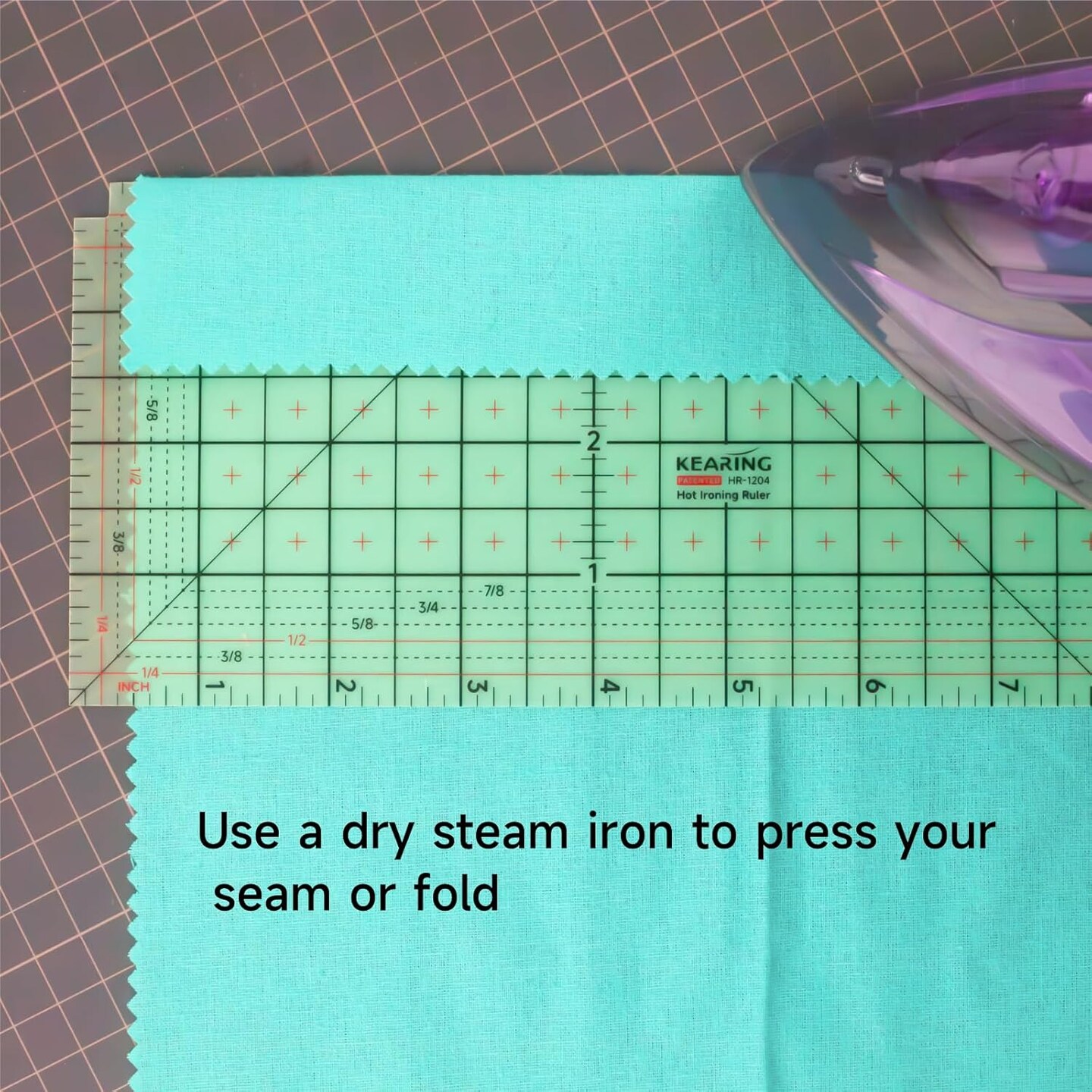 Kearing® Hot Hem Ruler for Sewing, Patented Heat Resistant Non-Slip Hot Ironing Ruler for Measure, Mark, Fold, Press with Dry or Steam Iron