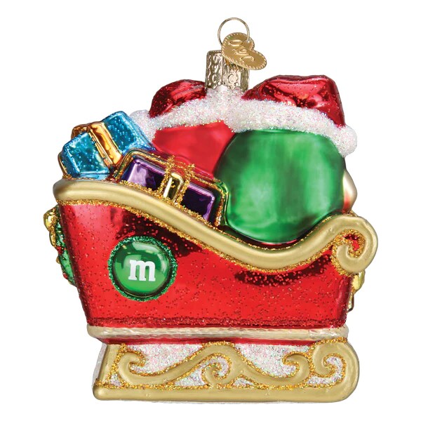 Old World Christmas Red and Green M&#x26;M&#x27;s in Sleigh Ornament