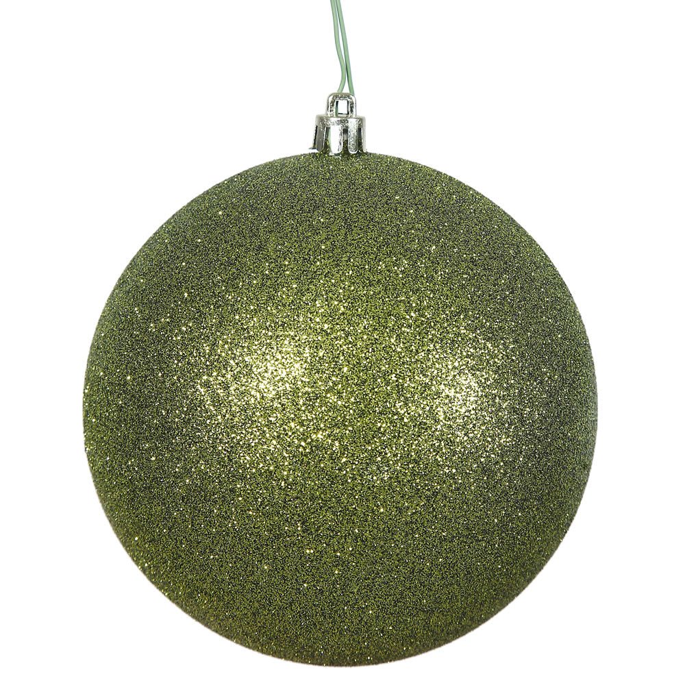 6&#x22; Glitter Olive Green Ball Christmas Ornament (4 pack)