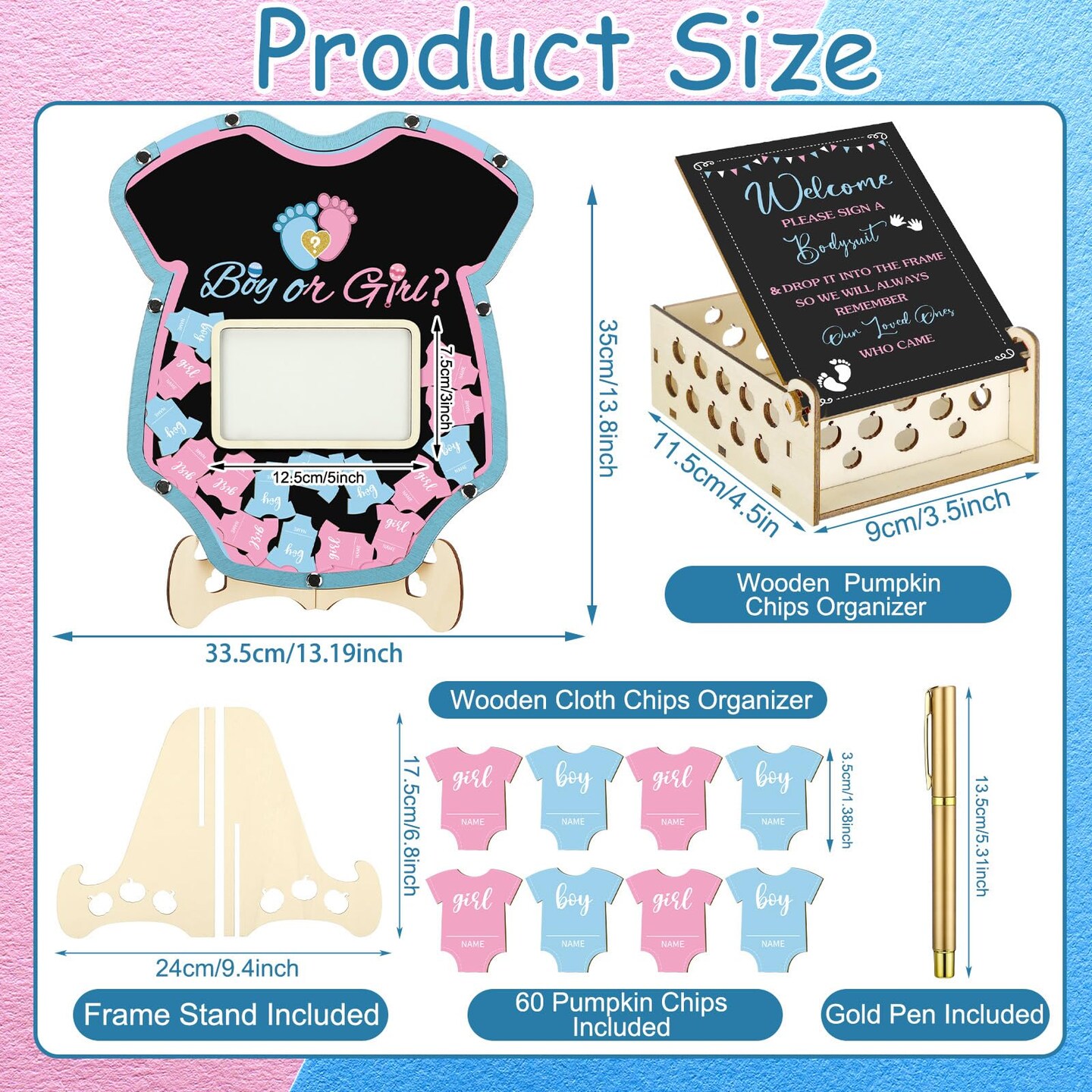 Wenqik 63 Pcs Baby Shower Guest Book Alternatives Set Baby Shower Decorations with Photo Frame Sonogram Frame Keepsake 60 Wood Slices Guest Book for Birthday (Gender Reveal)