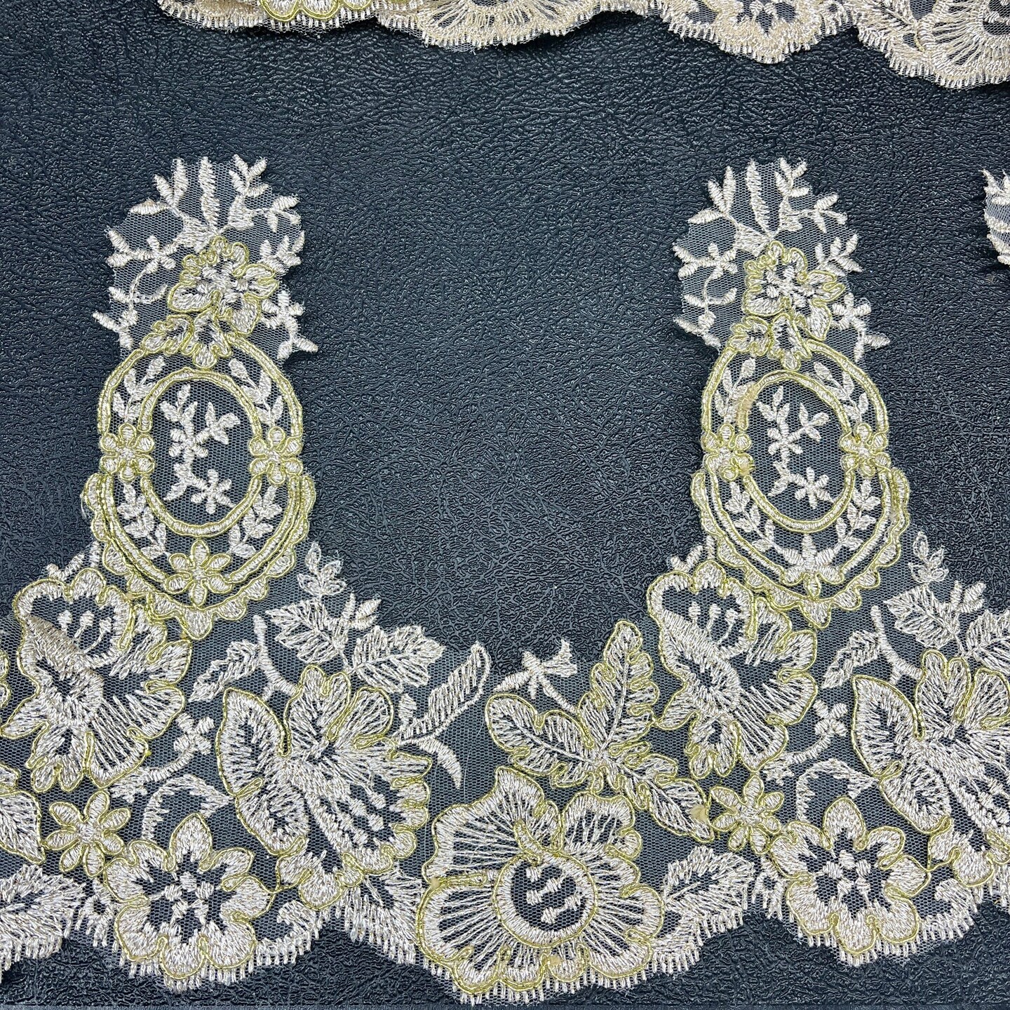 1 Yard Corded Embroidered Lace Trim 9" Wide 100% Polyester Net Mesh for Bridal & Evening Wear