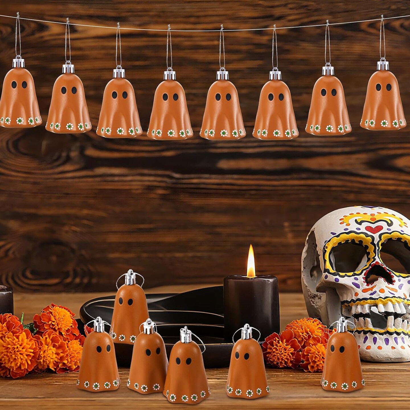 24 Pcs Day of The Dead Mexican Hanging Ghost Ornaments