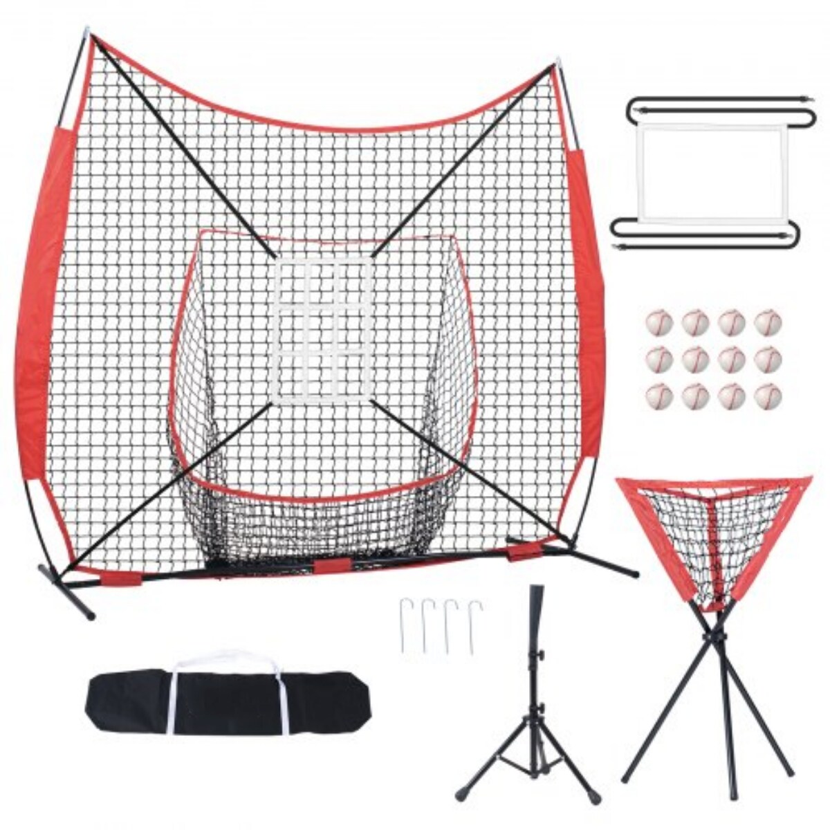 7x7 Feet Portable Baseball Softball Hitting Net with Adjustable Tee and ...