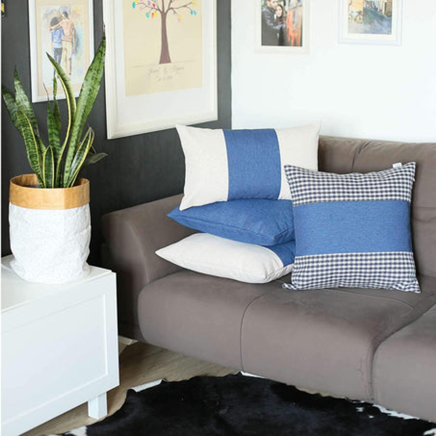 Edge Collections - 18"x18" - White-Blue - Boho-Chic Houndstooth Accent Pillow - 1 Piece