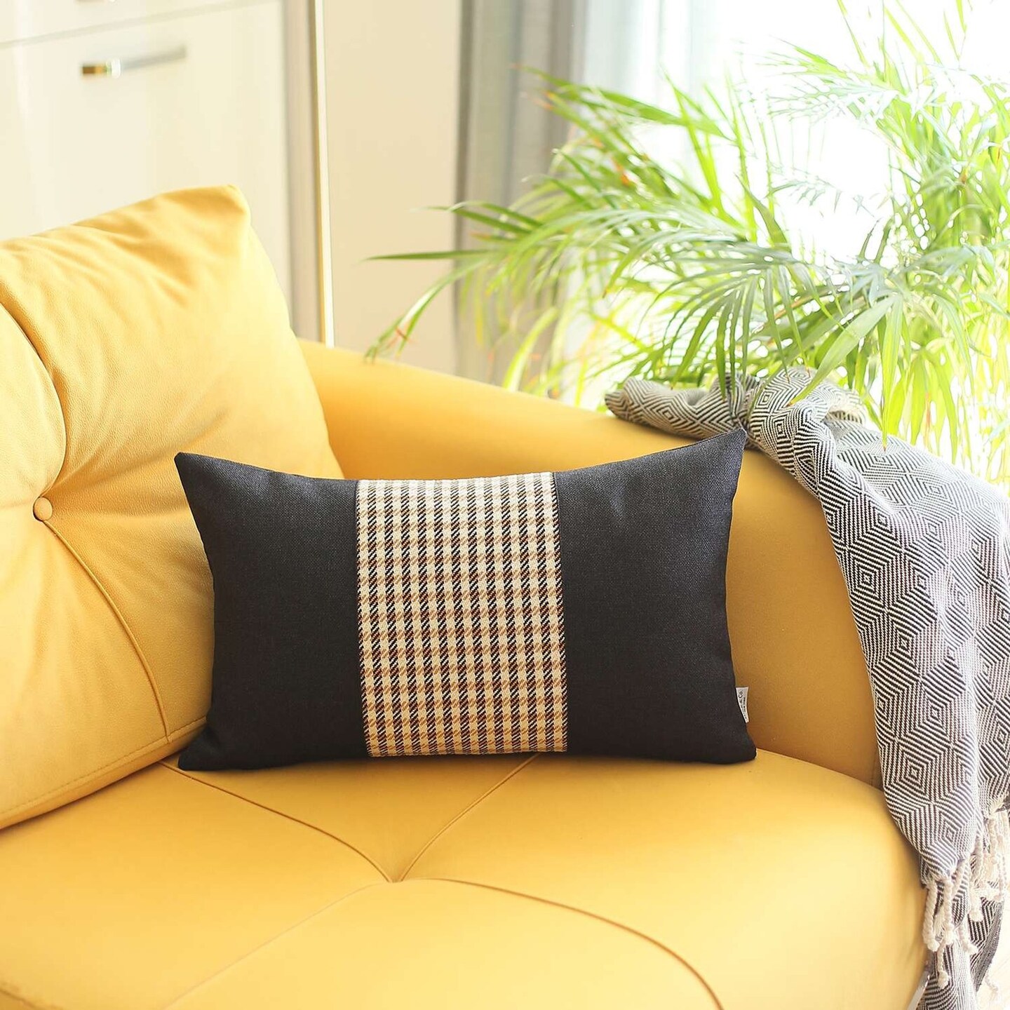 Edge Collections - 12" x 20" - Black - Stylish Houndstooth Lumbar Pillow Cover - 1 Pcs