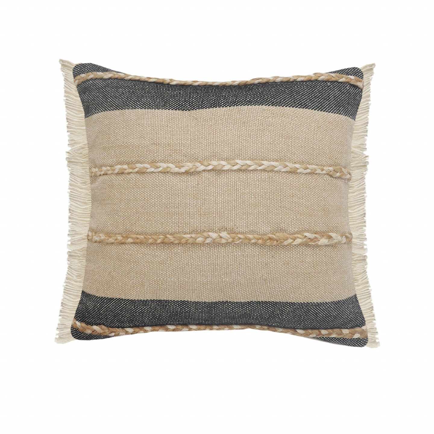 Edge Collections - 24" x 24" - Black - Textured Jute Decorative Pillow with Stripes - 1 Piece
