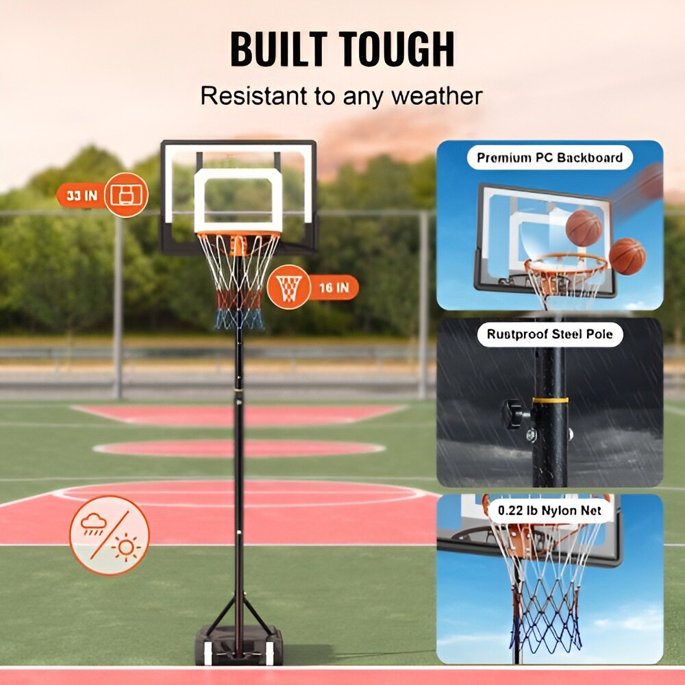 Portable 16-Inch Rim Adjustable Basketball Hoop for Kids and Adults Outdoor Goal with Wheels