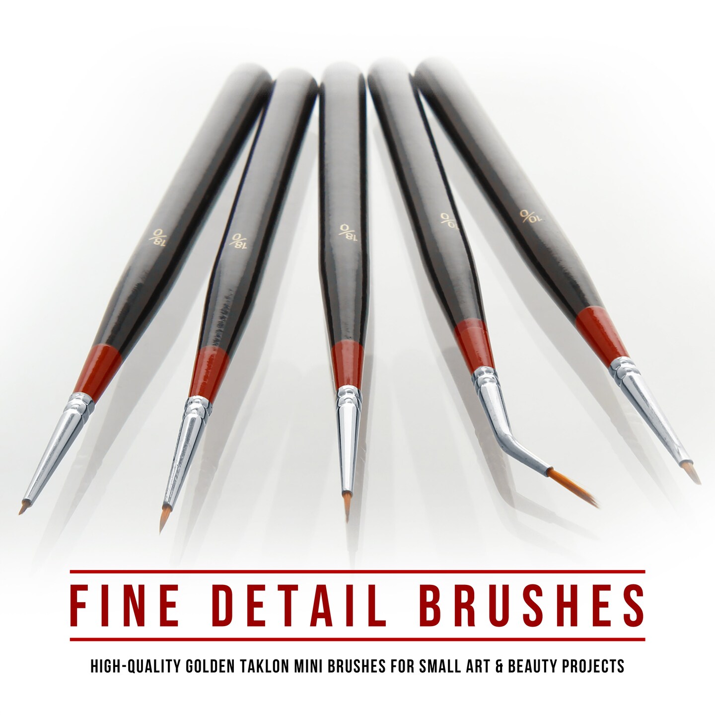 5 Piece Miniature Tight Spot Micro Fine Detail Art & Beauty Taklon Brush Set with Wood Handles