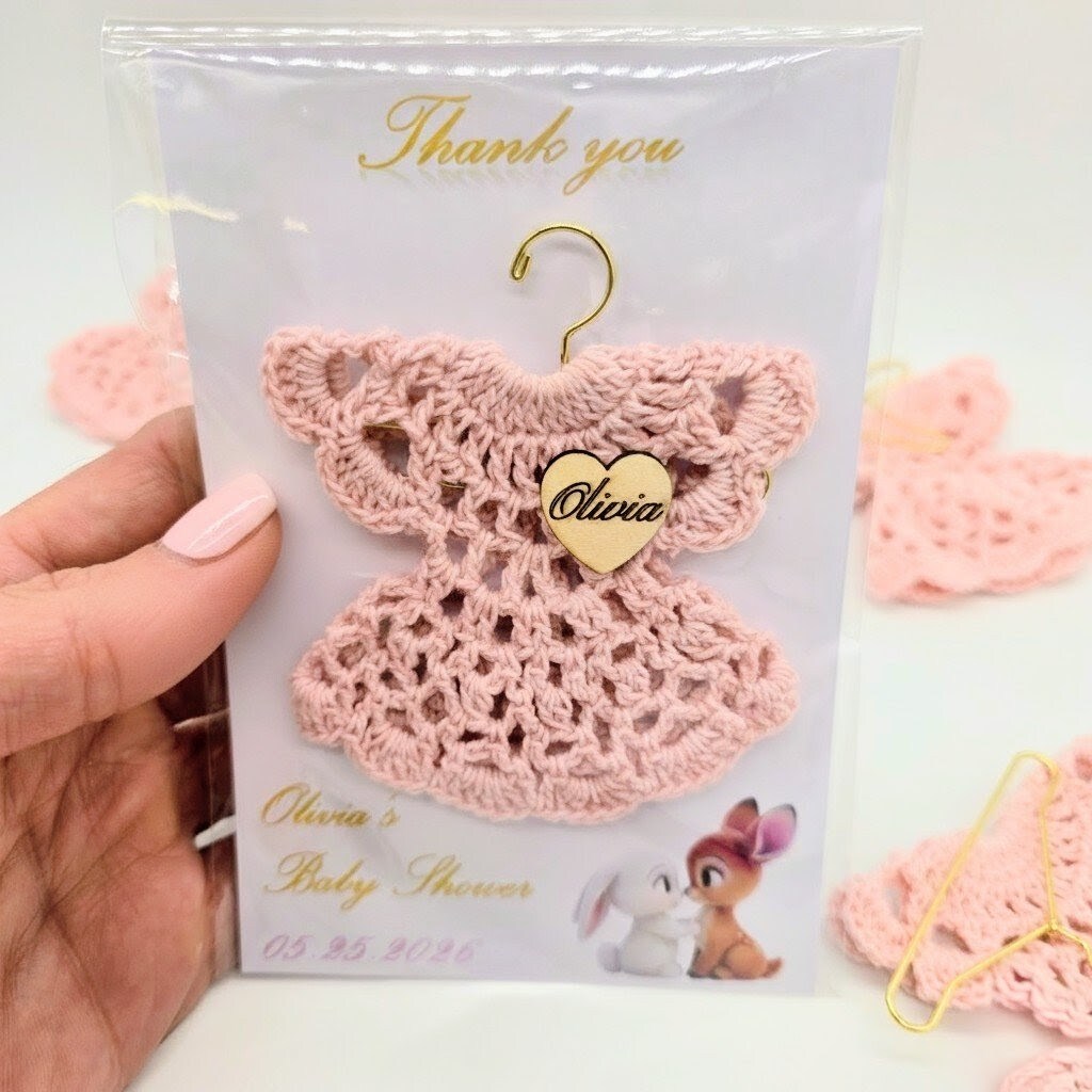 dress party favors Handmade Tiny Pink Crochet Dress Favors - Set of 6 Party Gift and Party  Favors - Quinceanera or Baby Shower Favors - Hanger and Rack Options