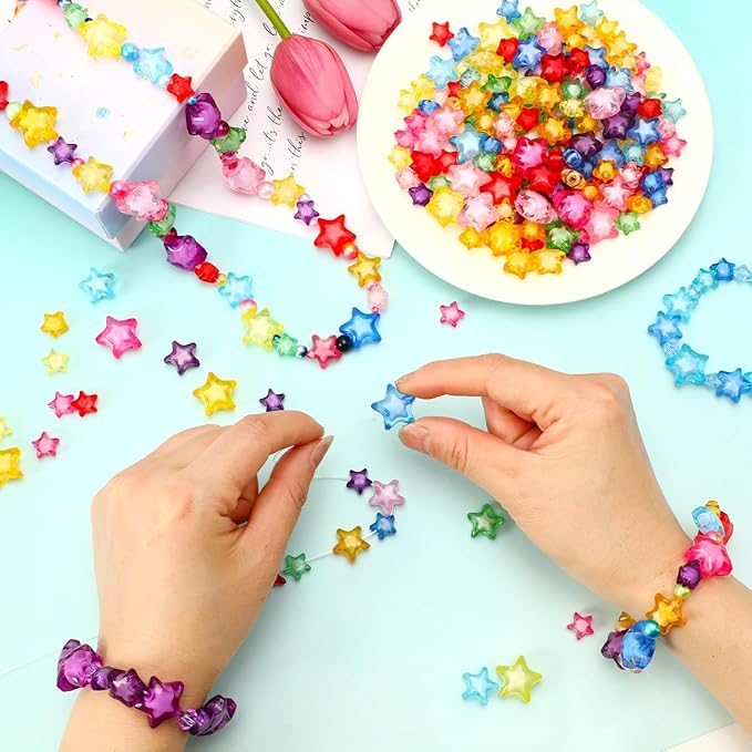 300Pcs Acrylic Star Beads, 3 Sizes Kandi Star Pony Beads for Jewelry Making Crafts Independent Day 4th of July Acrylic Beads Necklace Friendship Bracelets Craft