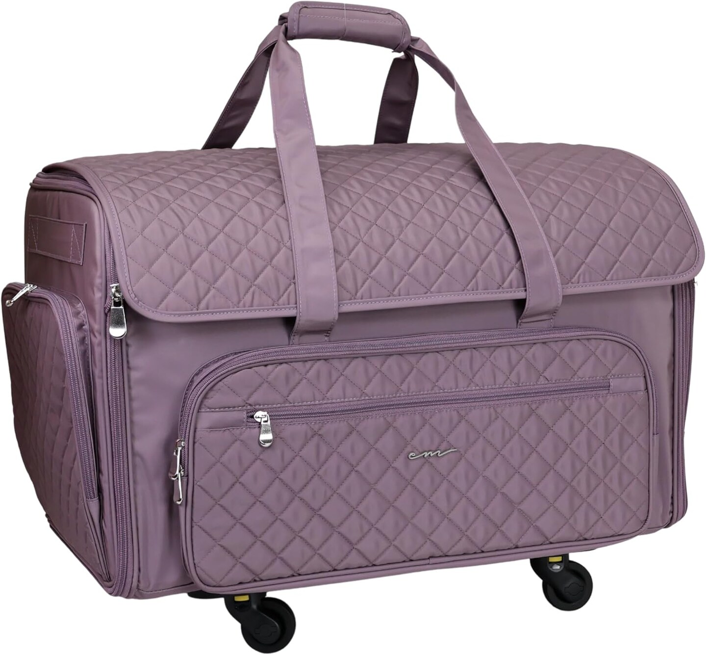 Everything Mary XXL 4 Wheel Collapsible Rolling Sewing Machine Storage Case, Purple Quilted
